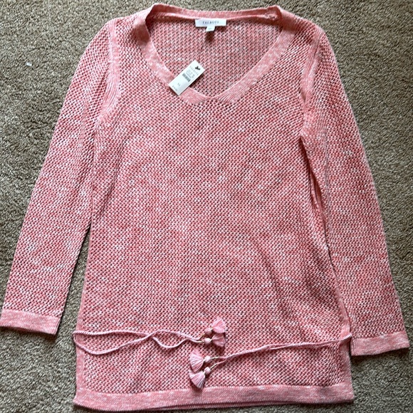 NWT TALBOTS Pima Cotton Open Weave Summer Sweater Beachy Coastal Coral Sz XS - Picture 2 of 5